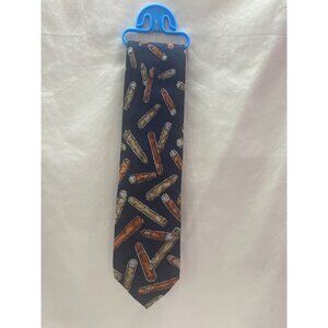 Novel-Ties by Roffe Blue Silk Tie with Cigars 55in
